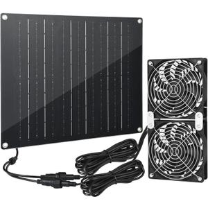 Solar Powered Fan, 30W Large Solar Fan Exhaust Dual Exhaust Fan, Equipped with Two IPX7 Waterproof Fans, Suitable for air Ventilation & Circulation in Chicken Coops, Greenhouses, Sheds, Pet Houses