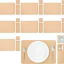 Juvale Felt Table Placemats Set of 8 for Dining Table and Kitchen Decor with Drink Coasters and Cutlery Pouches (Light Brown, 24 Pieces)