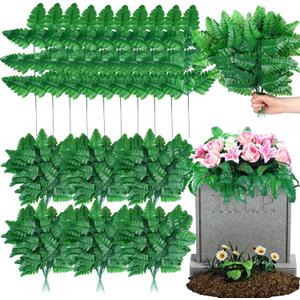Yunlly 250 Pack Artificial Silk Green Fern Cemetery Flowers Leaf Picks Fake Greenery Stems Fern Leaves for Cemetery Grave Headstone Floral Arranging Crafting Decoration