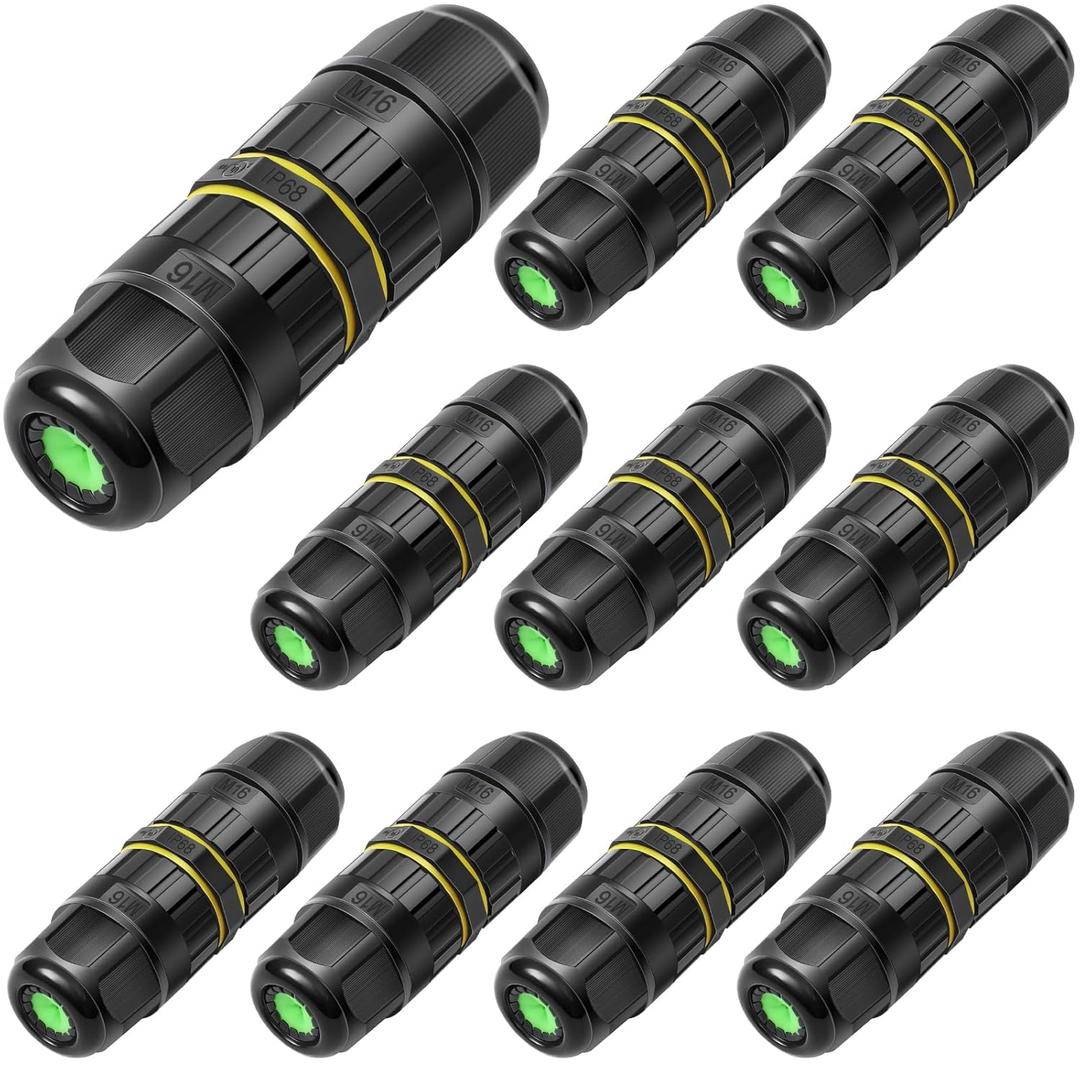 Relaxweex 10 Pcs Outdoor 3 Pin Waterproof Electrical Cable Connector Junction Box IP68 Electrical Extension Cord Wire Connector for Ø3. 5-7mm/7-10mm Wire Range, Easy to Install, 2 Way