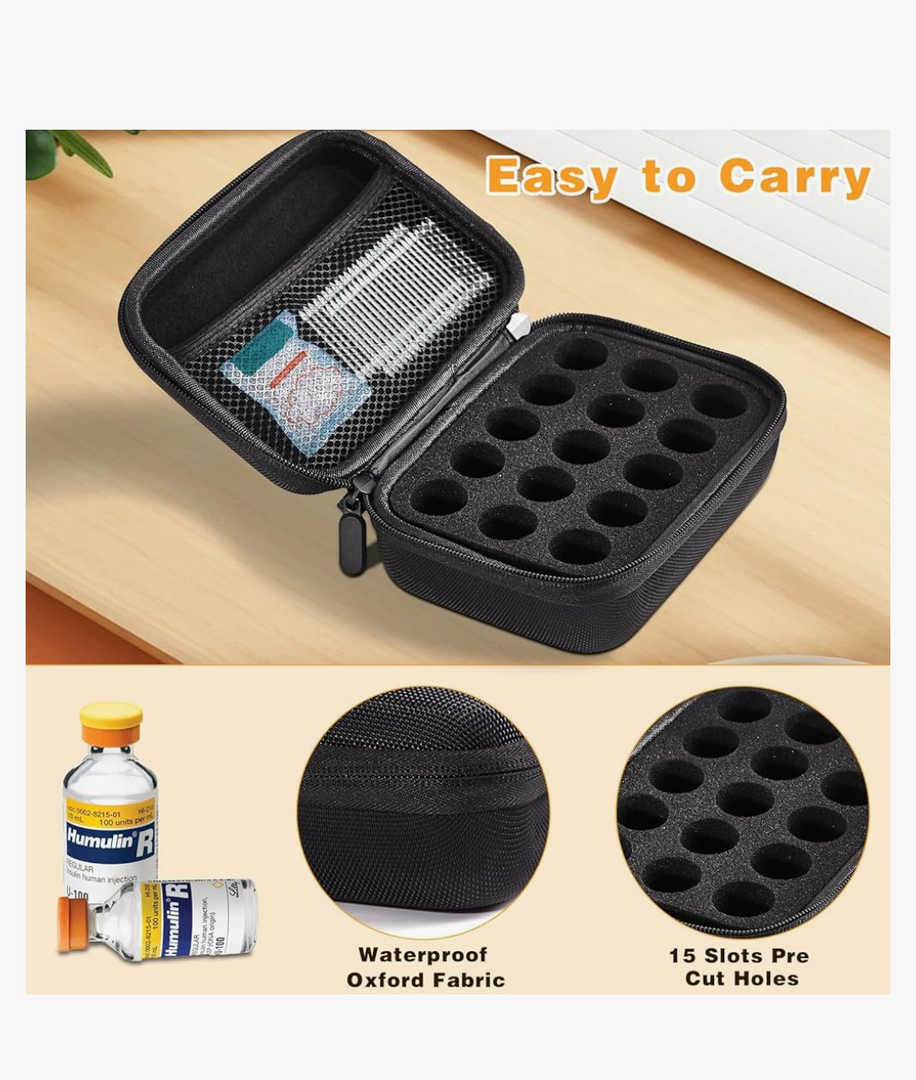 15-Slot Insulin Vials Fridge Holder, Insulin Bottle Storage Case with Mesh Bag to Organize 10ml Injection Vials and Diabetic Accessories, Great for Travel Protector