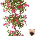 Warmplants 6ft Artificial Bougainvillea Tree, Fake Bougainvillea Pink Flower Silk Plant in White Planter, Faux Blooming Topiary Tree for Indoor Outdoor Home Office Wedding Décor