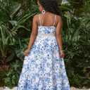 BEAUDRM Girl's Tropical Print Cami Dress Boho Tiered Spaghetti Strap Split Thigh Vacation Flowy Long Dresses (Blue, M)