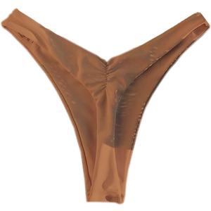 YELAIVP Women's Ruched Back Bikini Bottoms High Cut Bathing Suit Bottoms Cheeky Thong Swimsuit Bottom (Large, 886_brown)
