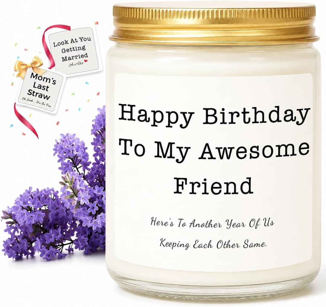 2 x Birthday Gifts for Women, Unique Friendship Birthday Gifts, Funny Candles Gift Ideas for Womens, Best Friend, Her, Sister, Bestie, Lavender Scented Candle with Replaceable Stickers, 450g