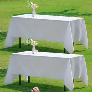 White Rectangle Tablecloth 60x102 Inch - Wrinkle & Stain Resistant Polyester, 2-Pack for Dining Wedding Party Buffet, Machine Washable Polyester Fabric Table Cloth 2Packs