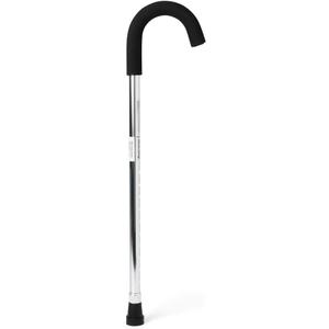 Medline Standard Aluminum Cane with Contoured Foam Handle, Adjustable Height (30-38 inches), Chrome - Pack of 6, Ideal Lightweight Mobility Aid for Stability and Support,1 EA