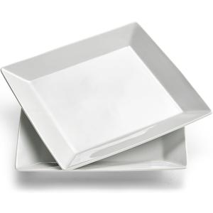 10.6" Porcelain Dinner Plate, Simply White Square Serving Plate for Salad, Steak, Pasta, Snacks, Restaurant, Party, Chip and Scratch Resistant, Microwave and Dishwasher Safe, Set of 2