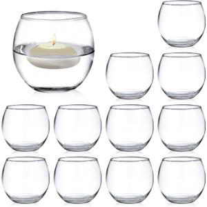 Set of 12 Clear Glass Tealight Candle Holder, 2.6'' H x 3.1'' W, Round Votive Candle Holders Bulk, Small Bowl Candle Holder for Wedding Table Centerpiece Home Decor (Medium)
