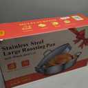 GRILL BUMP Roasting Pan, 21x13x11 Inch, Silver, Rectangular, Stainless Steel, 25LB Capacity, Turkey & Chicken Roaster with Rack and Lid