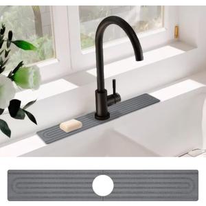 Stone Faucet Mat, Bathroom Sink Splash Guard, Diatomite Quick Drying Stone Mat - Water Absorbing Mat for Kitchen & Bathroom Sink (23.6" x 3.9", Grey)