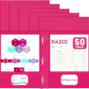 Two Pocket Folders, RAZCC 50 Pack Two Pocket Folders with Prongs, 3 Prong Folders Fit Letter Size Paper, Pocket File Folders for School Office Home Business, Magenta