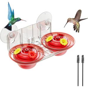 Window Hummingbird Feeder with Strong Suction Cups, 2 Pack 2.6 oz Small Hummingbird Feeder for Outside Window, Easy to Clean & Refill, Bee Resistant Feeding Ports for Bird Watching (Red)