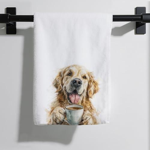 Eieanao Funny Golden Retriever Coffee Gifts Hand Towel for Kitchen, Golden Retriever Microfiber Dish Tea Towel, Funny Goldens Kitchen Towels for Kitchen Bar Decor, 16x24 Inch
