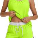 Tankini Swimsuit for Women 2 Piece Bathing Suits Modest Tummy Control Swimwear with Shorts Womens Swimsuits, Large