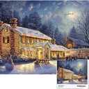 Jigsaw Puzzles 1000 Pieces - WISHDIAM Puzzles for Adults - Christmas Family Snowman Deer Town Holiday Impossible Difficult Challenging Puzzles for Home Decor Birthday Party Gifts for Men Women
