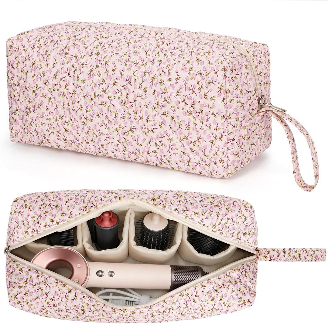Travel Hair Tool Bag Compatible with Dyson Airwrap and Shark Flex Style Carrying Case, Floral Portable Hair Dryer Bag Organizer
