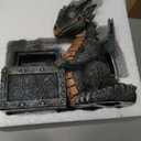 Garden Dragon Statue Solar Powered Outdoor Figurine Light Decor Cute and Hold Glowing Treasure Chest Resin Sculpture Home Decoration for Porch Patio Lawn Farm Yard Housewarming Ornament Gift