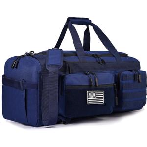 LHI 50L Tactical Duffle Bag for Men, 3-in-1 Gym Duffle and Backpack, Shoe Compartment, Laptop Sleeve and MOLLE, Carry-On Travel Weekender and Overnight Bag Blue