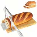 CAROCUT Adjustable Bread Slicer, Foldable Wood & Stainless Steel Guide for Homemade Sourdough, Sandwich & Artisan Loaves up to 6.3”, Space Saver for Small Kitchen, Includes Knife
