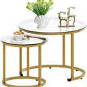 aboxoo Gold Nesting Coffee Table Set of 2, Small Glass Round Nesting Tables for Living Room Bedroom, Accent Tea Table with Metal Frame Modern Industrial Simple, 23.6D x 23.6W x 17.7H in