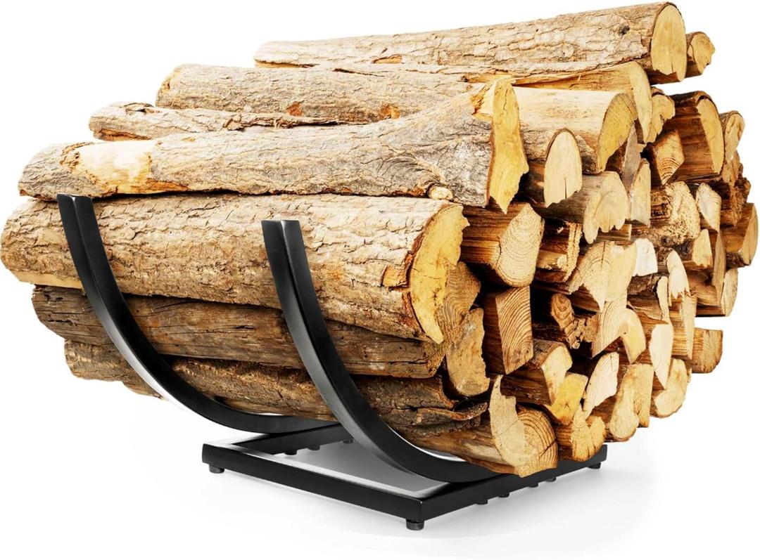 Qiang Ni Fireplace Wood Holder: 22 Inch Curved Firewood Rack Log Storage Holder - Metal Fireplace Accessories for Outdoor Indoor Yard Patio Garden