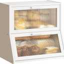 GHWIE Double Layer Bamboo Bread Box for Kitchen Counter,Large Capacity Bread Storage Bin,Bread Container with Acrylic Wavy Door Panel (White, Extra Large)