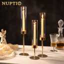 NUPTIO Candle Stick Holder for Wedding: 18 Pcs Tall Hurricane Gold Candles Holder with Clear Glass Chimney Cover - Tapered Candlestick Decor Bulk for Party Centerpiece
