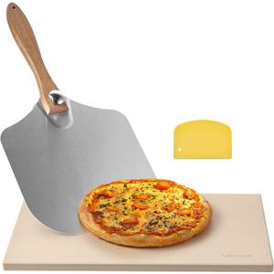 VEVOR Pizza Stone  in Rectangular Cordierite Pizza Stone, 1450℉ Heat-Resistant Cook Stone, Extra Large Baking-Stone with Metal Peel, Scraper, for Kitchen Bake Oven, BBQ Grill (585x400x85mm)