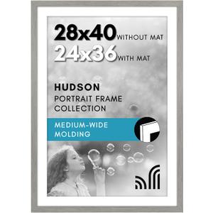 Americanflat 28x40 Poster Frame with Polished Plexiglass - Use as 24x36 Frame with Mat or Display 28x40 Photo Without Mat - Hudson Collection - Wide Picture Frames for Wall Display - Grey Wood