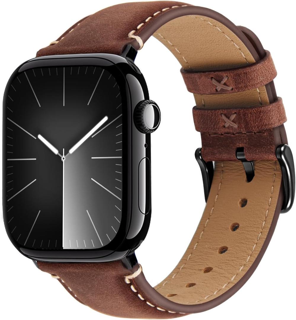 Wristitani Leather Bands Compatible With Apple Watch Bands Size: 38/40/41/42mm(Series 10) for Men,Genuine Leather Replacement Straps for iWatch Ultra3/2/1 SE3/2/1 (Brown/Black Buckle)