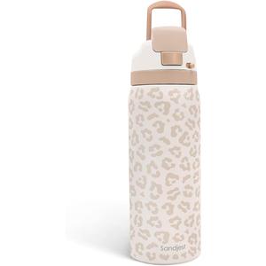 Leopard Print Insulated Stainless Steel Water Bottle with Straw for Sports and Travel, 32oz, Gifts for Women Girls Friends Teens Birthday Christmas (Beige)