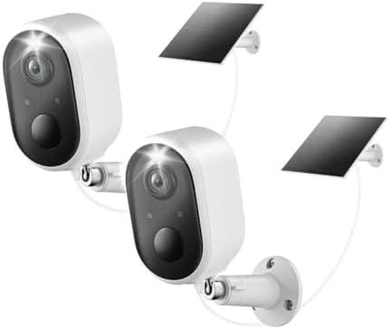 Solar Security Camera Outdoor Wireless 2 Pack, 2K Color Night Vision, Battery Powered PIR Motion Detection,2.4GHz WiFi Cameras for Home Surveillance, Light and Sound Alarm, 2-Way Audio