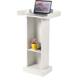 Podium Stand for Lectern Presentation Church Classroom, White Pulpit with Wooden Heavy Base, Podium for Lecture, Wedding Speech (White-elegant)