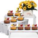 3-Tier Wooden Cupcake Stand & Display Risers, Multi-Tier Display Stand for Food, Desserts, & Collections (White)