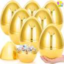 JOYIN 6 Pcs 10'' Gold Jumbo Easter Eggs, Fillable Metallic Large Plastic Eggs for Easter Themed Hunt Basket Stuffers Fillers Filling Treats Party Favor Classroom Prize Supplies
