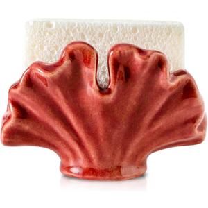Ceramic Sponge Holder,Sponge Holder for Kitchen Sink,Compact Sink Caddy Organizer, Dish Sponge Holders,Farmhouse Kitchens Decor Cute Gadgets Accessories,Christmas Kitchen Decor(Red)