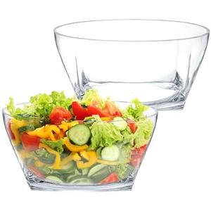KLIFA- NORFOLK series, Set of 2, Large Plastic Salad Bowls, Sturdy Acrylic Mixing and Serving Bowls, Fruit Bowls, Break-resistant, Dishwasher Safe, BPA-free, 142.5 oz, Clear