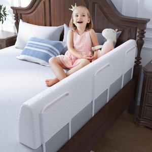 FigTime Bed Bumper for Toddlers, Foam Bed Rail for Toddlers, Toddler Bed Rail Bumper, Soft Safety Bed Guard Rail for Kids, Bed Side Rail for Twin, Full, Queen & King Beds (White, 59", 3-Bracket), 59IN