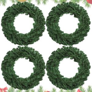 Hotop 4 Pcs Artificial Christmas Wreath for Front Door Christmas Green Farmhouse Wreath DIY Faux Plain Wreaths for Decorating Window Room Christmas Party Decor (24 Inches)