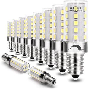 ALIDE Dimmable E12 Led Bulbs 6000k Daylight White 5W,Replace 40 Watt E12 Halogen Equivalent,T6 Base 120V E12 C7 LED Candelabra Bulbs Bright White for Ceiling Fan Chandelier Lighting,450lm,10Pack