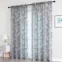 SMILE WEAVER Grey Sheer Curtains 84 inch Length for Living Room,Light Filtering Curtain for Bedroom,Linen Textured Floral Semi Sheer Curtain Rod Pocket Window Drapes for Kitchen,2 Panels