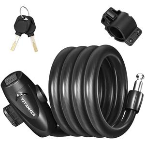 Titanker Bike Lock, 1/2 Inch Thick Bike Lock Cable Coiled Secure Bicycle Lock with Keys Scooter Lock Bike Locks Heavy Duty Anti Theft Bike Cable Lock with Mounting Bracket (4Feet, 6 Feet)