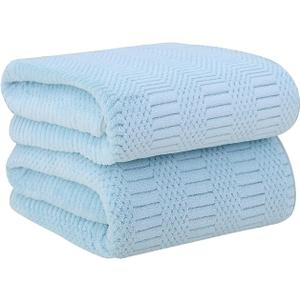 JML Microfiber Bath Towels, Large Bathroom Towel 2 Pack (30" x 60"), Oversized, Soft, Super Absorbent and Fast Drying, Multipurpose Use for Sport, Fitness, Yoga, Diamond Cross Grid Light Blue