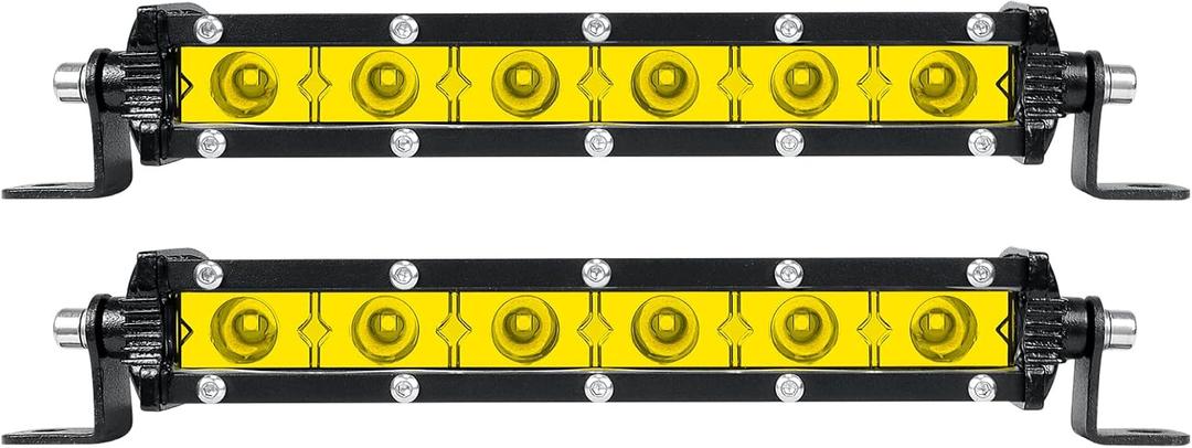 Willpower Amber Yellow LED Light Bar 7 Inch 30W Single Row LED Bar Spot Beam Off Road Light Driving Lights Fog Lights Work Lights for Trucks Offroad Pickup ATV UTV SUV Boat Marine 4X4 12V 2PCS