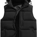 Men's Winter Puffer Vest Removable Hooded Quilted Padded Sleeveless Vest Casual Warm Zip Up Jacket Outerwear(Black, S)