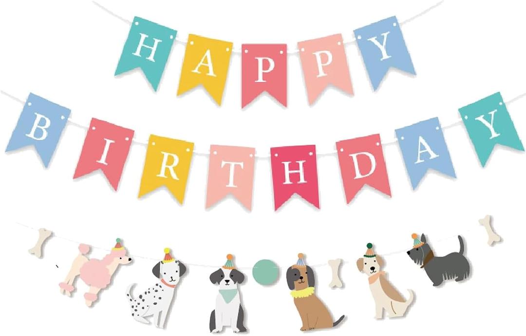 Dog Banner Happy Birthday Banner Dog Themed Happy Birthday Colorful Decoration Birthday Party Supplies (Multicolor)