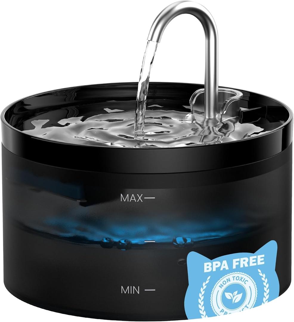 Cat Water Fountain: Dog Bowl Fountains - Automatic Pet Dispenser - Dogs Drinking Waterer Bowls Indoor - Auto Watering Dish Supplies - Easy Cleaning Animal Machine - Quiet 67oz/2L Kitty Drink Fountain