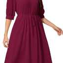 Wldrsd Solid Color Relaxed Dresses 2025 Women's Casual 3/4 Sleeve Crew Neck Flowy Swing A Line Dresses with Pockets (Red, Large)