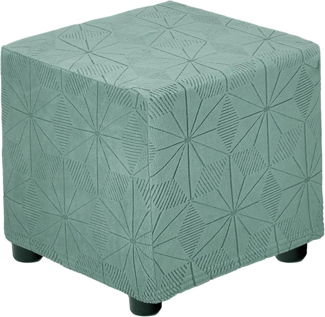 uxcell Square Footstool Cover, Jacquard Polyester Stretch Footrest Slipcovers Footstool Protector for Living Room Bedroom Fit Length 33-45.7cm/13"-18", S-Large, Pine Green